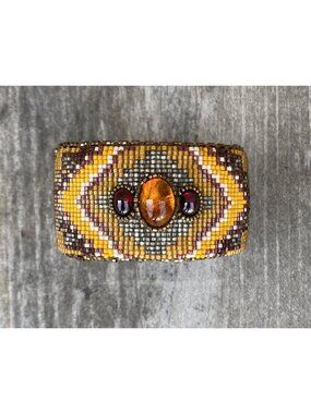 Free Spirit by Heidi Kummli Southwestern Beaded Amber Garnet Cuff Bracelet